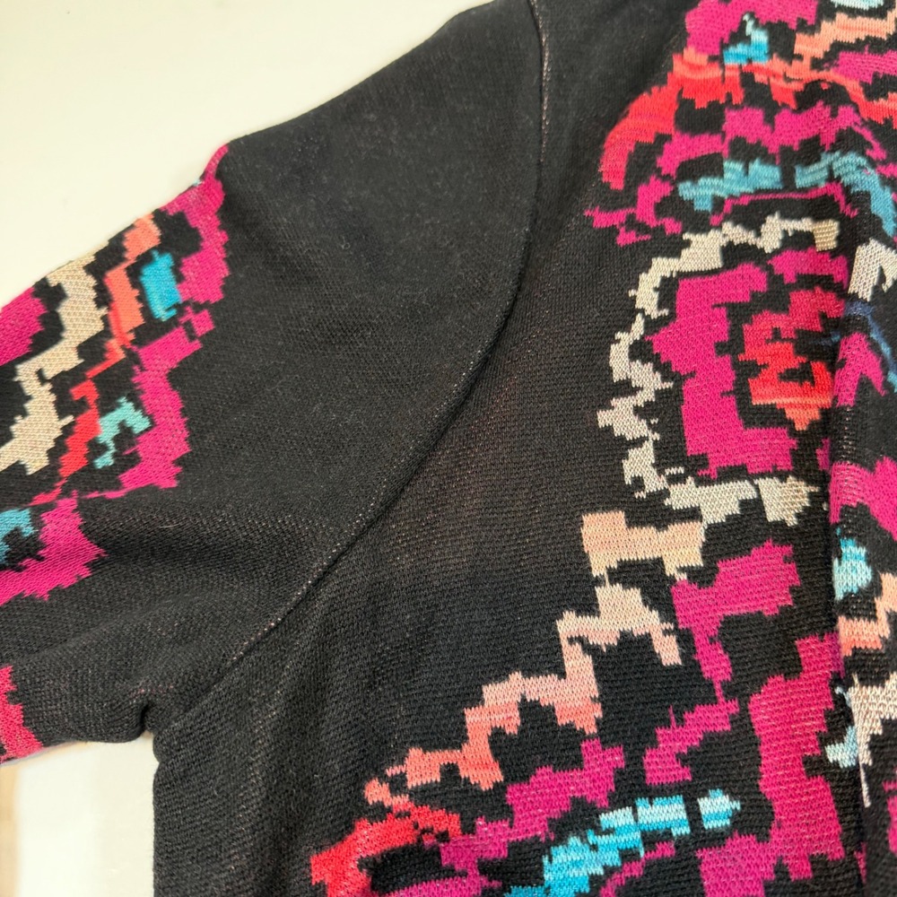 Chicos Open Front Cardigan Sweater Pink Black Geometric Intarsia Knit Size 3‎ XL - Picture 8 of 12